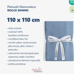 Otulacz, pieluszka muślinowa Double Gauze 110x110cm - Jeans | Dolce Sonno