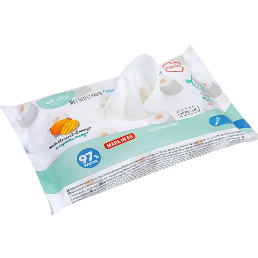 Papier toaletowy nawilżany wodą o zapachu mango dla dzieci i dorosłych - Akuku