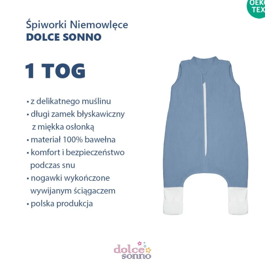 Śpiworek muślinowy Double Gauze 1 TOG - Jeans | Dolce Sonno