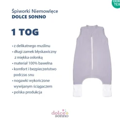 Śpiworek muślinowy Double Gauze 1 TOG - Szary | Dolce Sonno