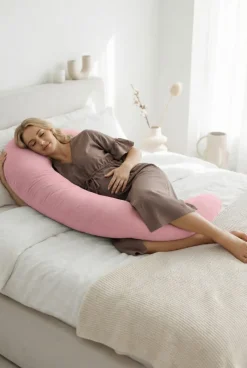 Poduszka Ciążowa Rogal dla kobiet w ciąży 240 cm Muślin Brudny Róż | Dolce Sonno