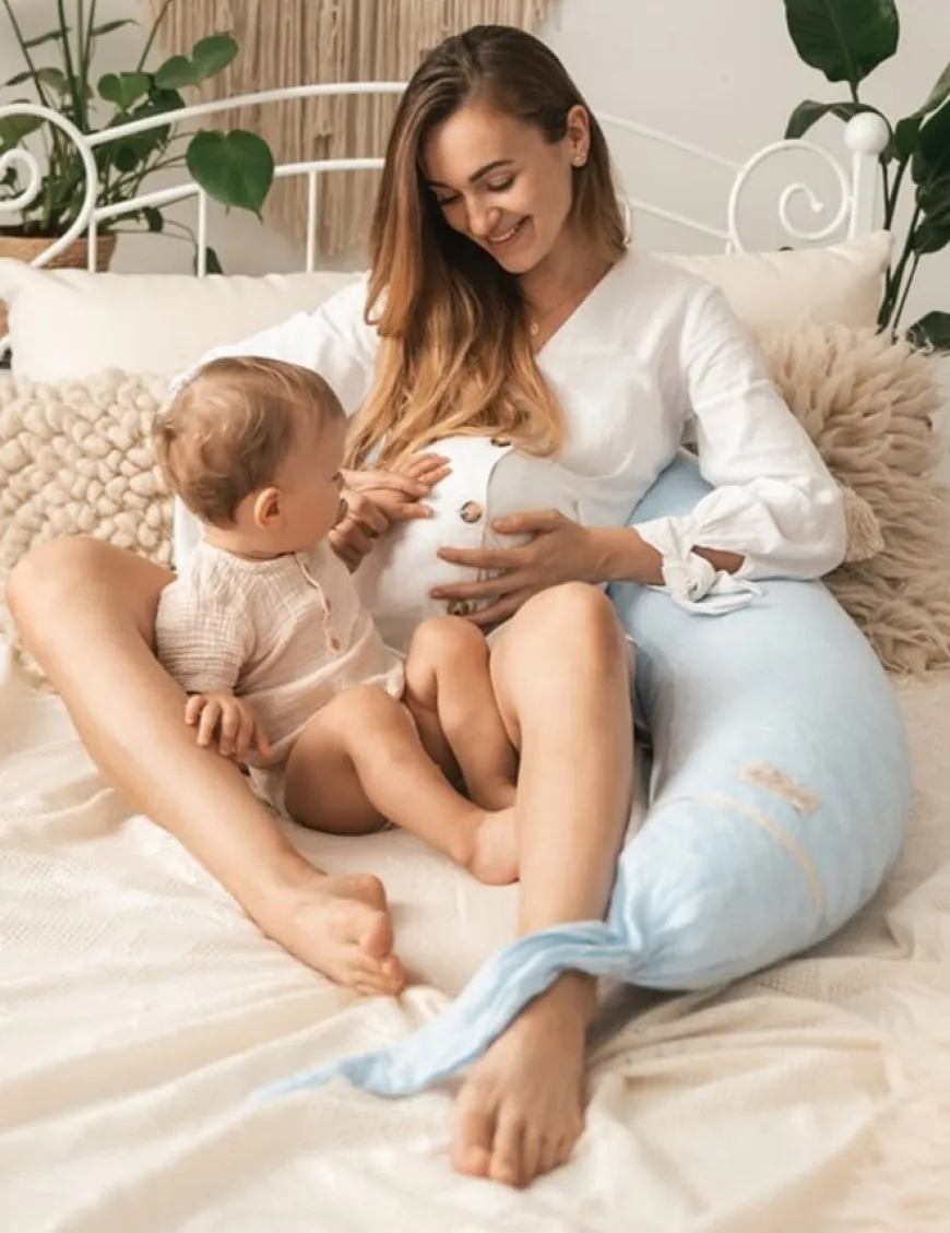 Poduszka pozycjonująca dla kobiet w ciąży i karmiących mam Relax Linen - błękit | BabyMatex TB0448_24