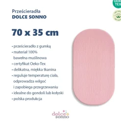 Prześcieradło muślinowe 75x35 cm do kołyski gondoli kosza Mojżesza | Brudny Róż - Dolce Sonno