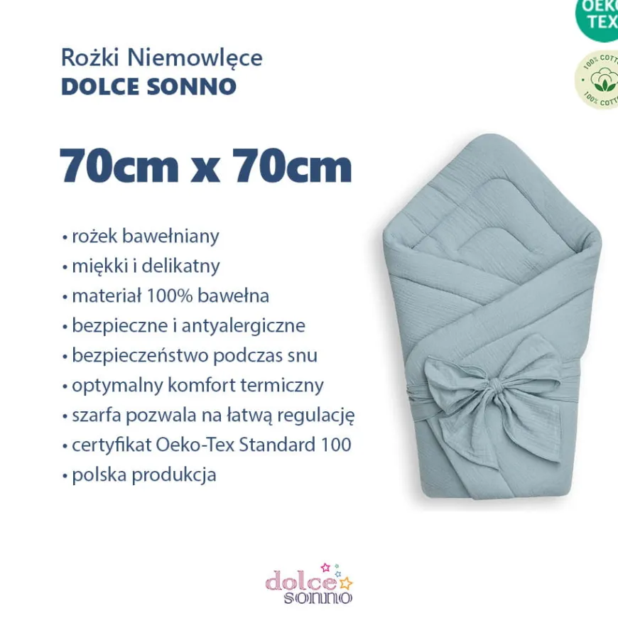 Rożek niemowlęcy muślinowy Double Gauze - Khaki | Dolce Sonno