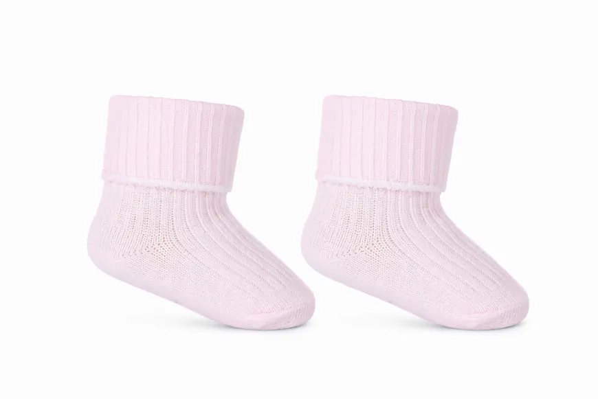 Skarpetki niemowlęce , bezuciskowe, wywijane, prążek różowe - Be Snazzy