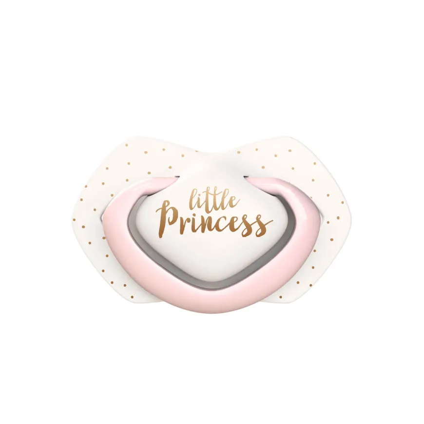 Smoczek 2 szt. 0-6 msc uspokajający silikonowy symetryczny Little Princess biały/różowy | Canpol