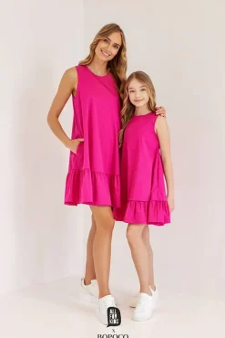 Sukienka dziewczęca na ramiączkach z kolekcji dla "Mamy i Córki" Róż  - All for Kids