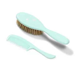 Szczotka i grzebień dla niemowląt z naturalnego włosia - miętowa | Babyono
