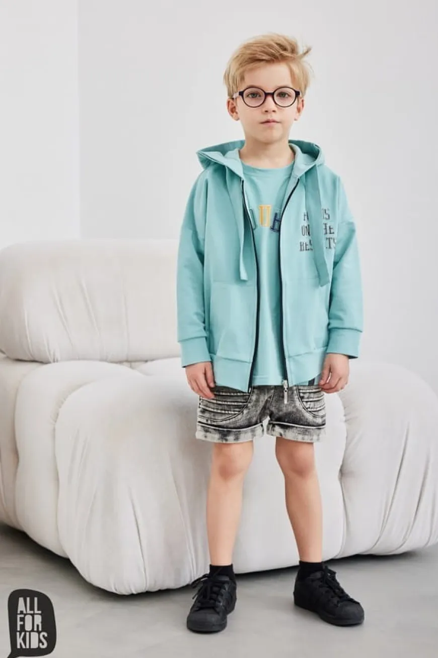 Szorty chłopięce, krótkie spodenki jeansowe grafit - All for Kids