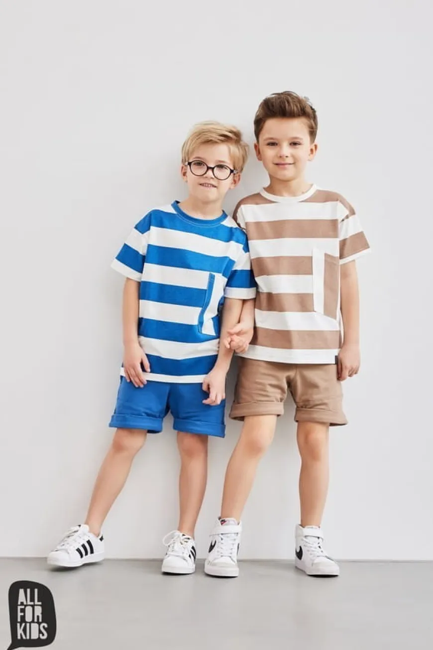T-shirt chłopięcy w pasy beżowe - All for Kids