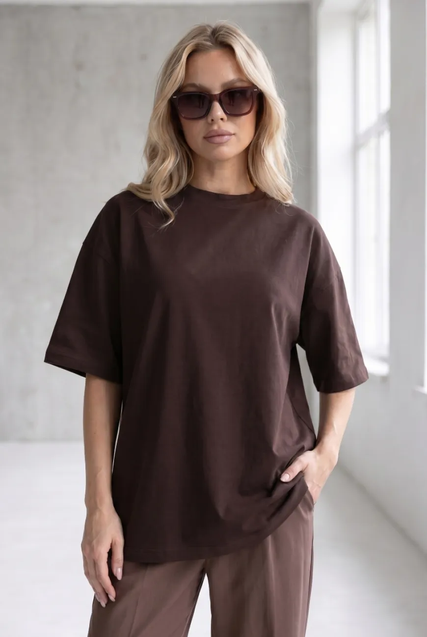 T-SHIRT LINNET OVERSIZE Dark Chocolate - Wualaa Women