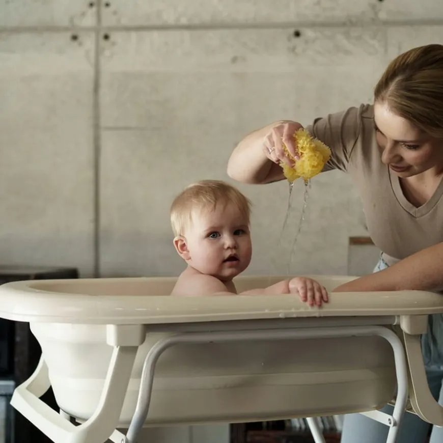 Wanienka składana dla niemowląt z odpływem Różowa - TEGA BABY