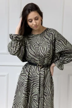 WUALAA Women - Sukienka damska AMBER Oversize Zebra Khaki
