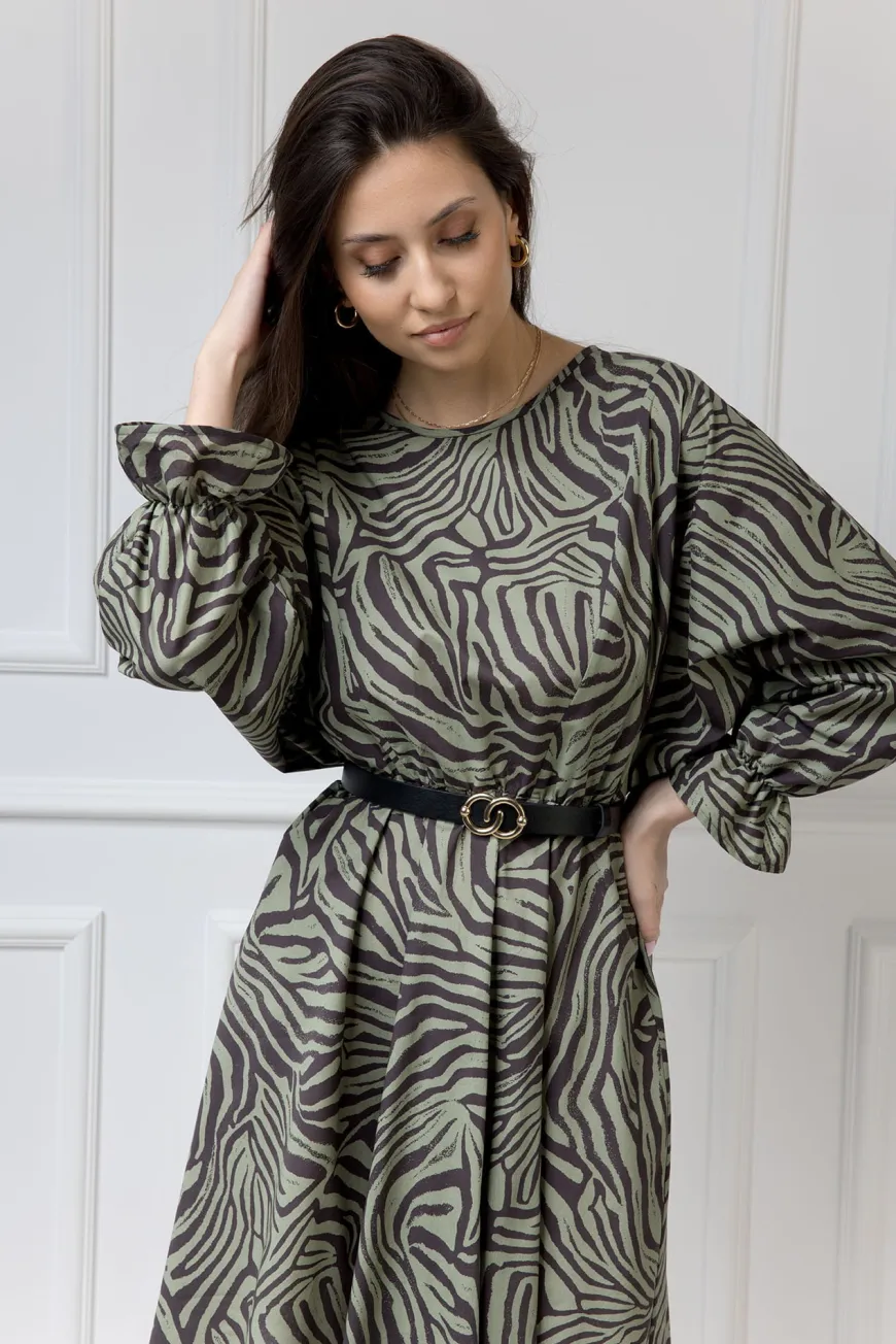 WUALAA Women - Sukienka damska AMBER Oversize Zebra Khaki