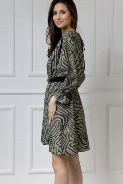 WUALAA Women - Sukienka damska AMBER Oversize Zebra Khaki