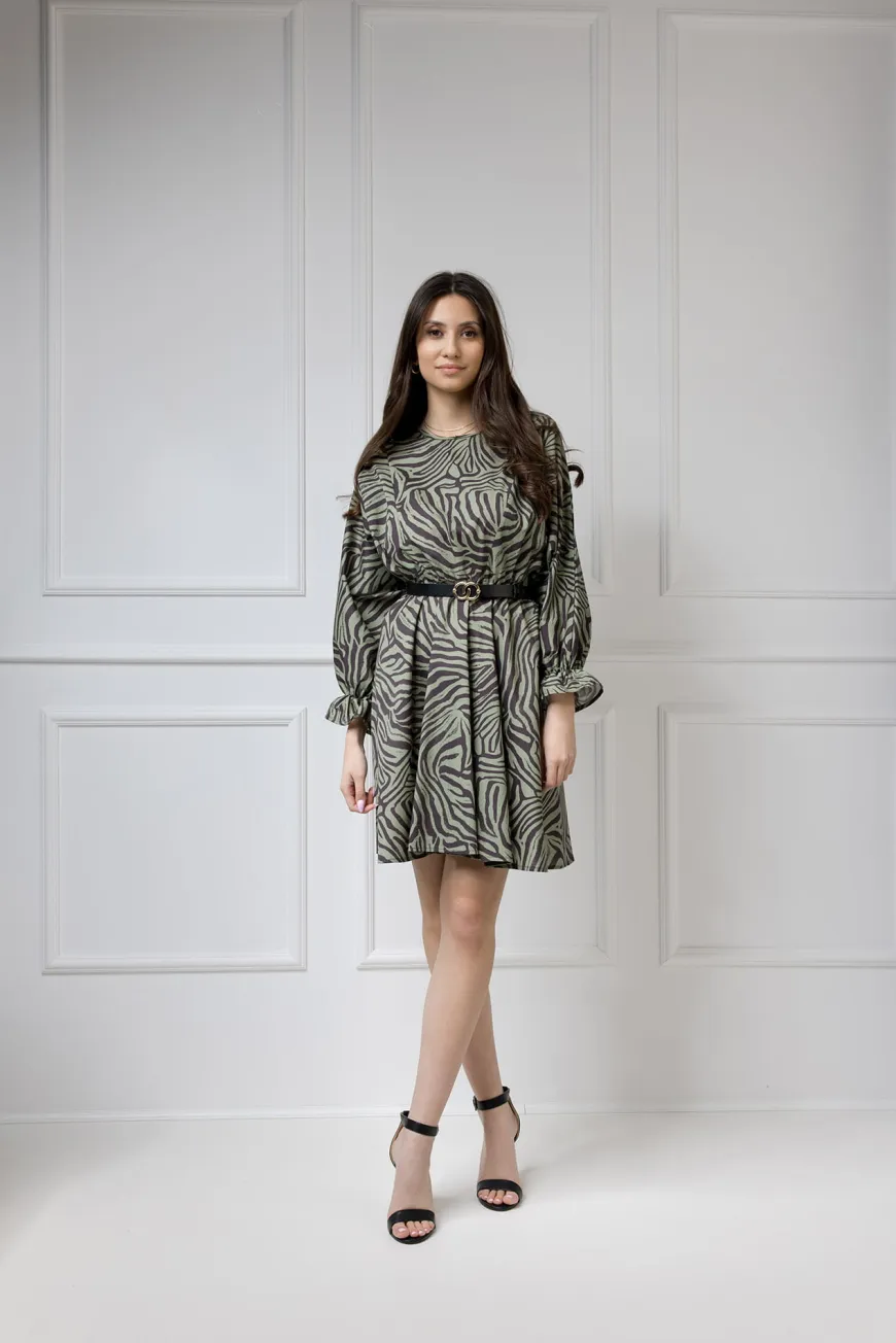 WUALAA Women - Sukienka damska AMBER Oversize Zebra Khaki