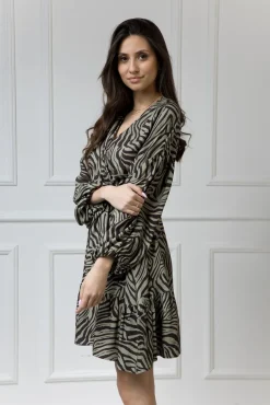 WUALAA Women - Sukienka damska Lisa Zebra Khaki
