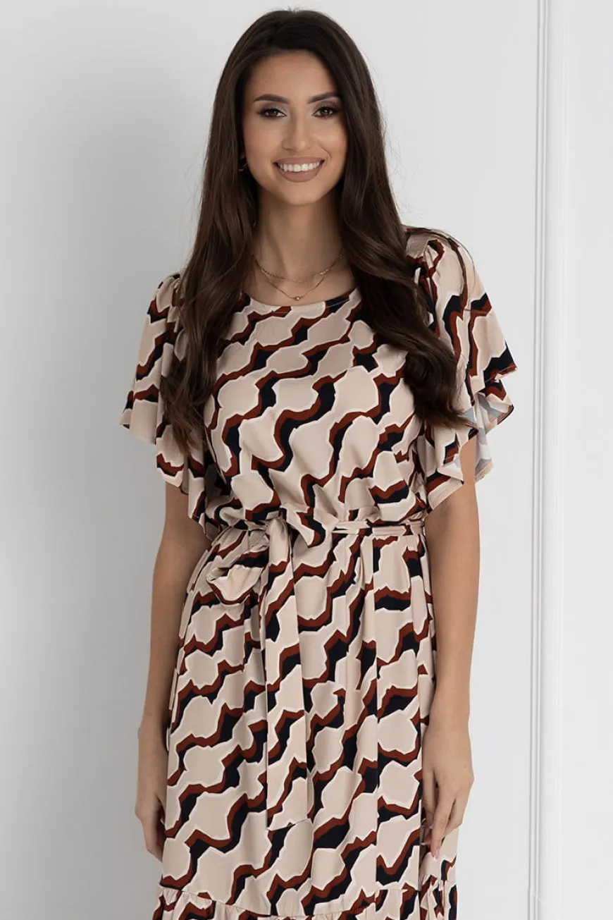 WUALAA Women - Sukienka damska midi SANVI Classic Collage Beige