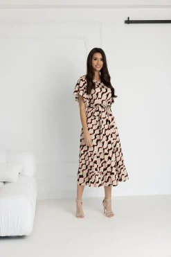 WUALAA Women - Sukienka damska midi SANVI Classic Collage Beige