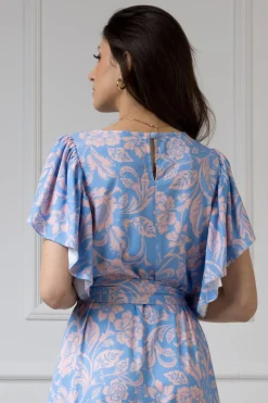 WUALAA Women - Sukienka damska midi SANVI Rustic Symphony Blue/Apricot