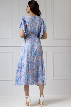 WUALAA Women - Sukienka damska midi SANVI Rustic Symphony Blue/Apricot