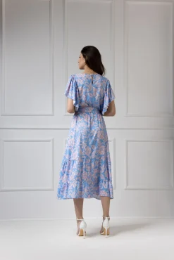WUALAA Women - Sukienka damska midi SANVI Rustic Symphony Blue/Apricot