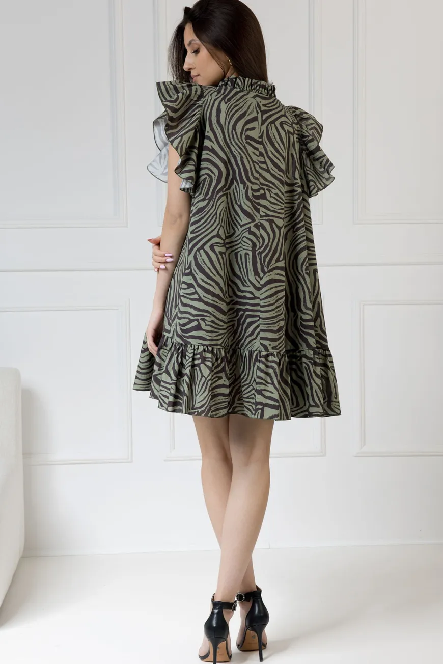 WUALAA Women - Sukienka damska ZOYA Zebra Khaki