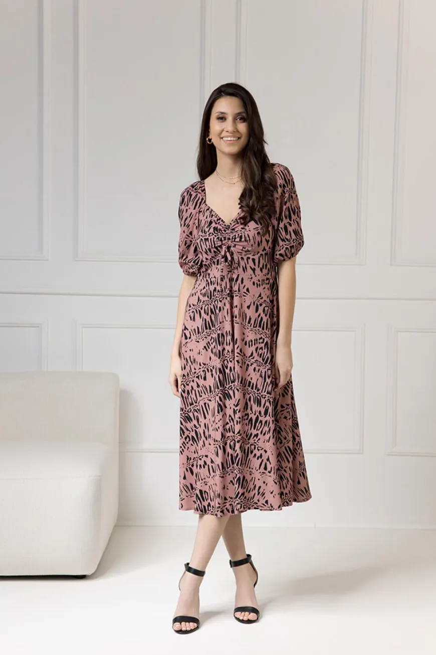 WUALAA Women - Sukienka midi CHLOE Safari Dusty Pink