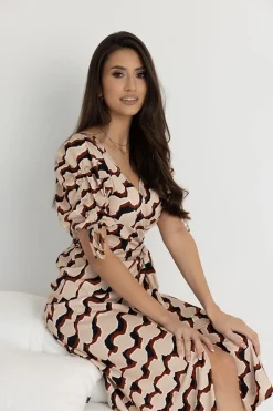 WUALAA Women - Sukienka midi KELLY Classic Collage Beige