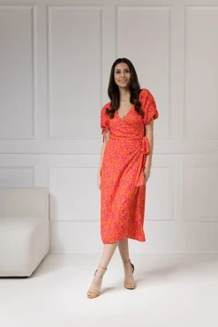 WUALAA Women - Sukienka midi KELLY Neon Flowers