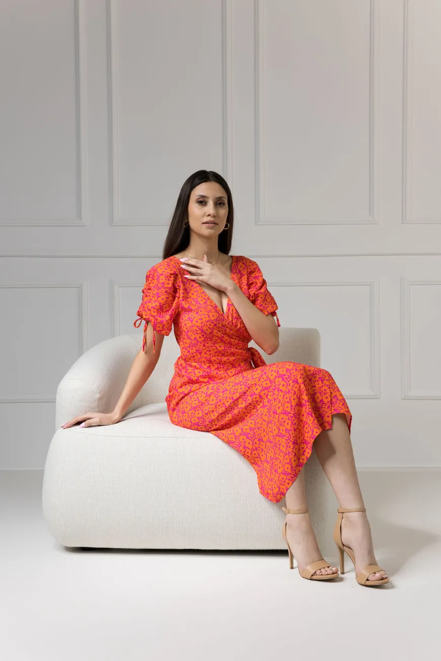 WUALAA Women - Sukienka midi KELLY Neon Flowers
