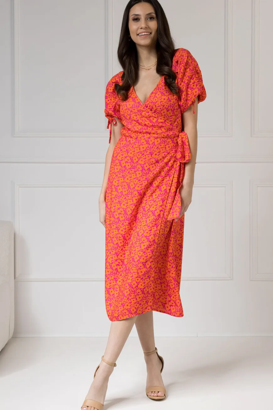 WUALAA Women - Sukienka midi KELLY Neon Flowers