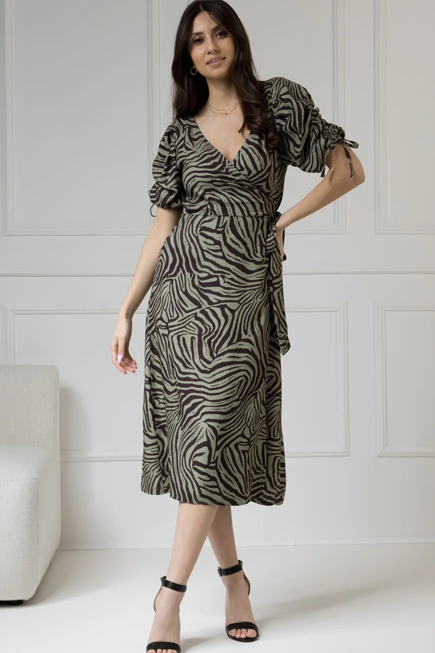 WUALAA Women - Sukienka midi KELLY Zebra Khaki