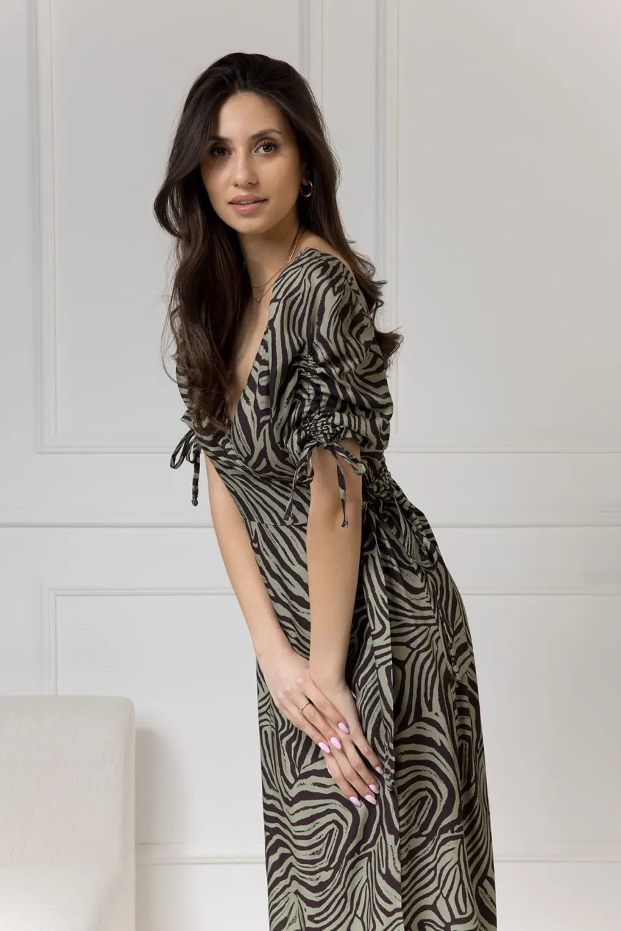WUALAA Women - Sukienka midi KELLY Zebra Khaki