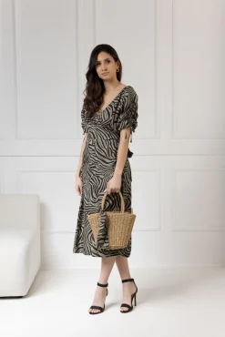 WUALAA Women - Sukienka midi KELLY Zebra Khaki
