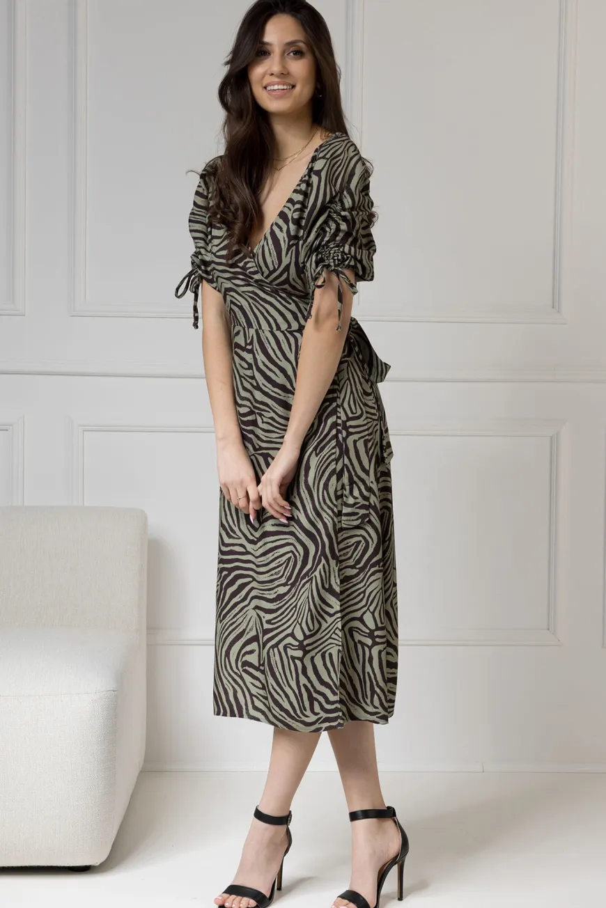WUALAA Women - Sukienka midi KELLY Zebra Khaki