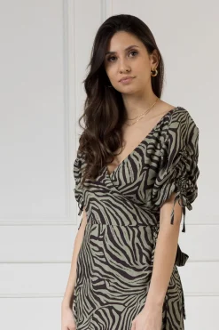 WUALAA Women - Sukienka midi KELLY Zebra Khaki