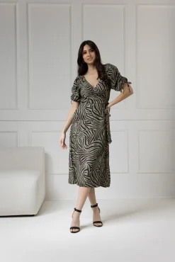 WUALAA Women - Sukienka midi KELLY Zebra Khaki