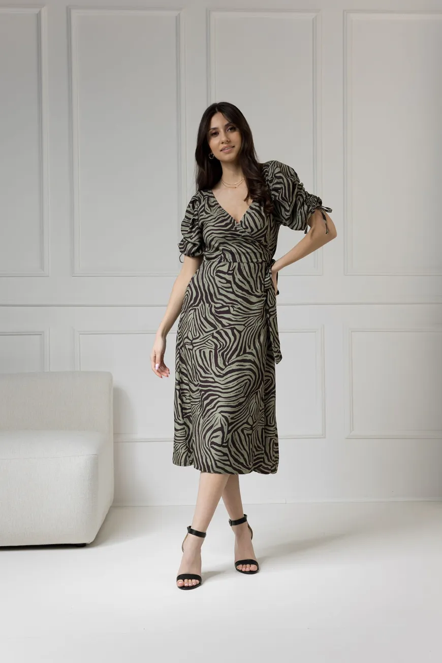 WUALAA Women - Sukienka midi KELLY Zebra Khaki