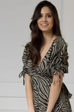 WUALAA Women - Sukienka midi KELLY Zebra Khaki