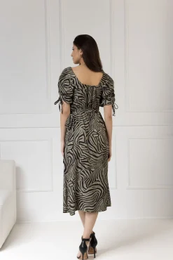 WUALAA Women - Sukienka midi KELLY Zebra Khaki