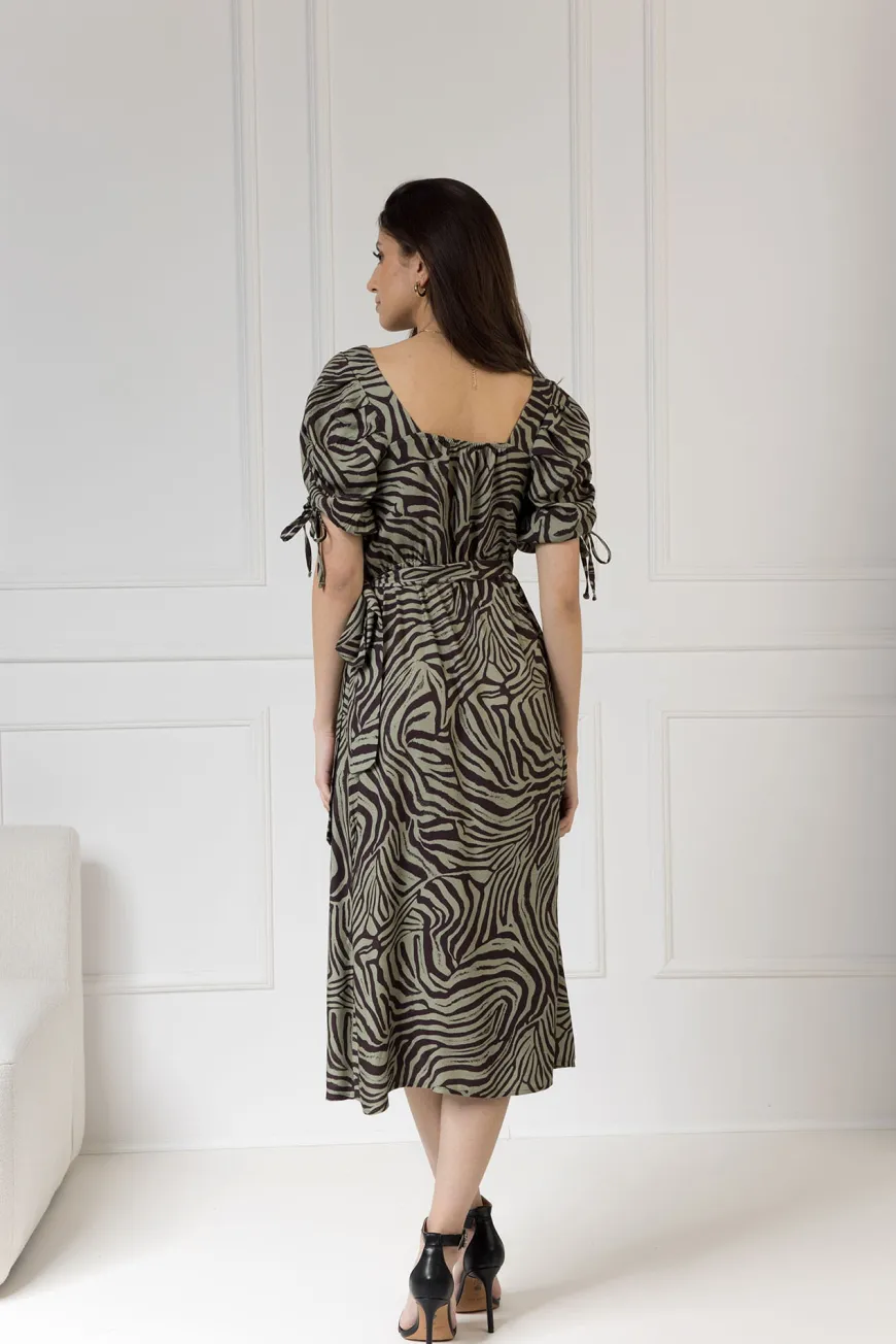 WUALAA Women - Sukienka midi KELLY Zebra Khaki