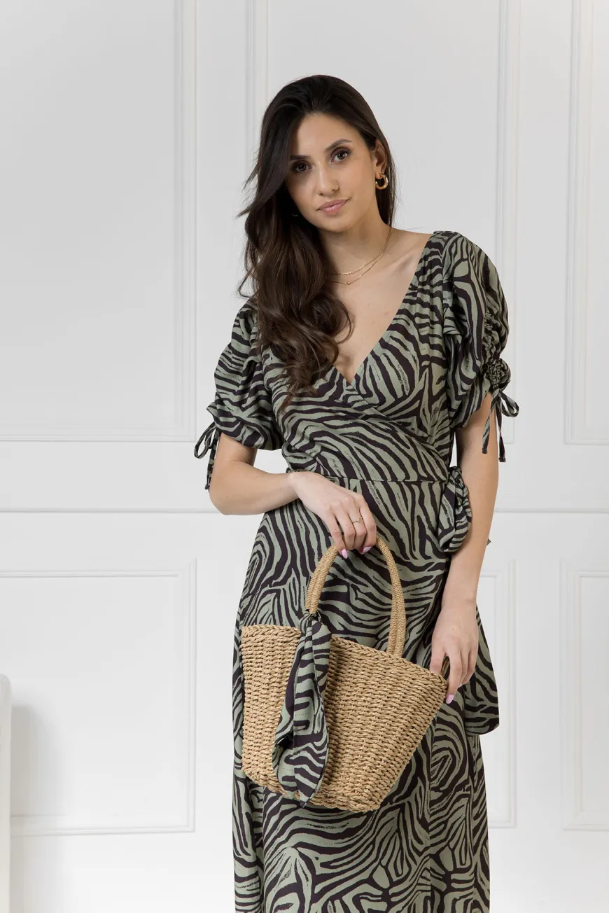 WUALAA Women - Sukienka midi KELLY Zebra Khaki