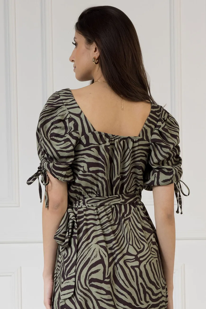 WUALAA Women - Sukienka midi KELLY Zebra Khaki